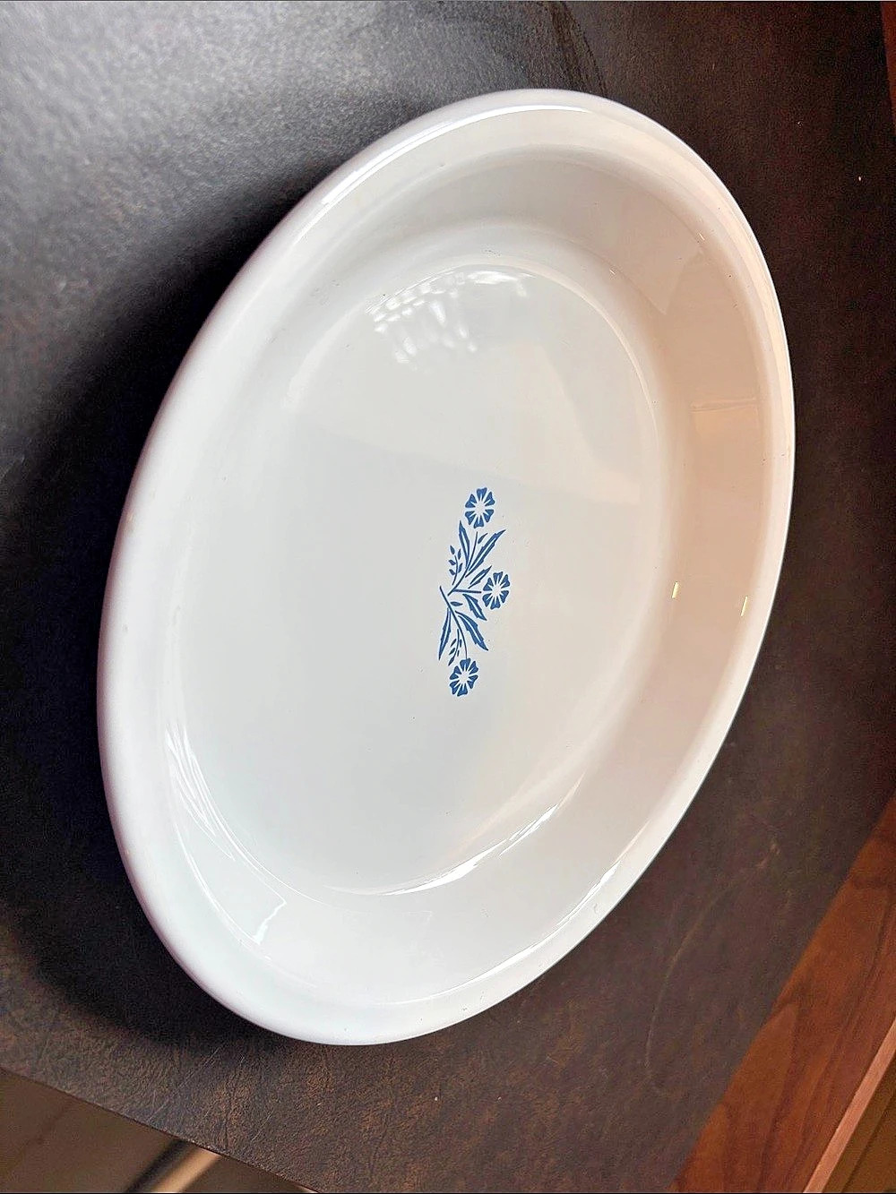 CorningWare ~ Blue Cornflower Oval Pie Plate / Platter White & Blue Floral